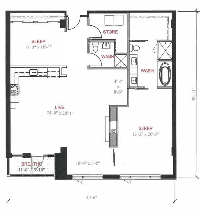2 Bed 2 Bath  B2 0323 floor plan